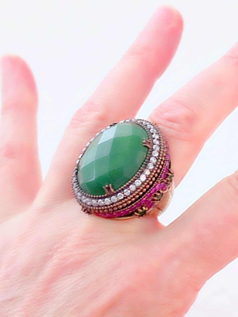 Estate Ruby, CZ & Green Onyx Statement Cocktail Ring 9Β½
